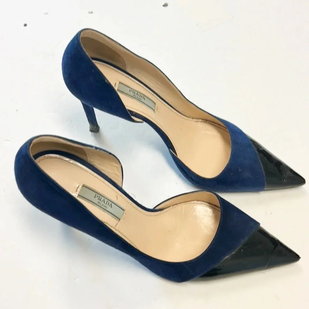 Prada navy and black d'orsay heels